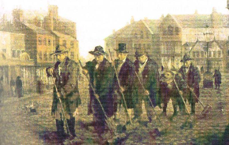 John Houghton Hague Oil Painting depicting men sweeping an Oldham square Spain oil painting art